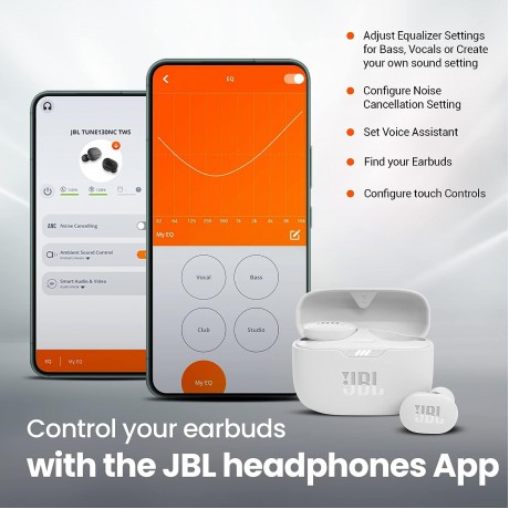 JBL TUNE 130NC TWS Cuffie Wireless Bluetooth, Auricolari senza Fili Mic, Bianco