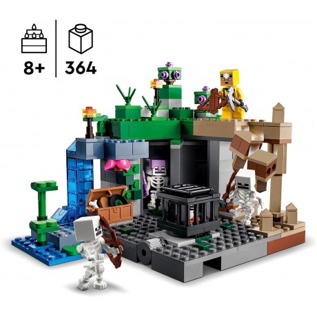 LEGO 21189 Minecraft La prigione degli scheletri, giocattolo costruibile, figura dello scheletro con accessori, grotta