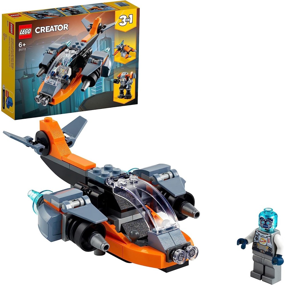LEGO 31111 Creator Cyber-Drone, Set 3 in 1 con Drone Robot Mech Scooter Spaziale