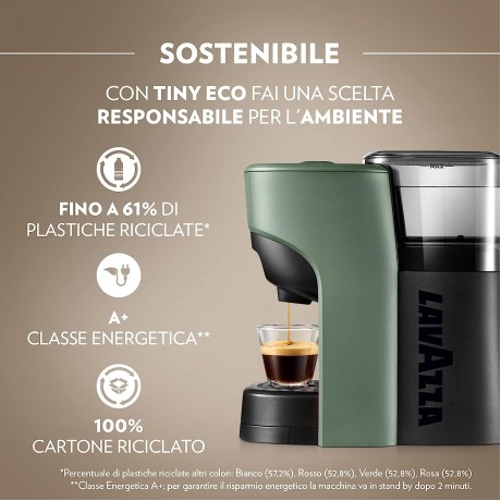 Lavazza, A Modo Mio Macchina Caffè Tiny Eco Verde + 64 Capsule Tierra for Planet