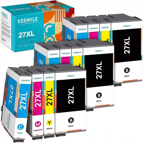 27XL Multipack 4 colori Cartucce d'inchiostro Compatibili per Epson 27 27XL per Workforce WF-7610 WF-7620 WF-3620 WF-7720 WF-7715 WF-7210 WF-3640 WF-7710 WF-7110 (Nero Ciano Magenta Giallo, 12-Pack)