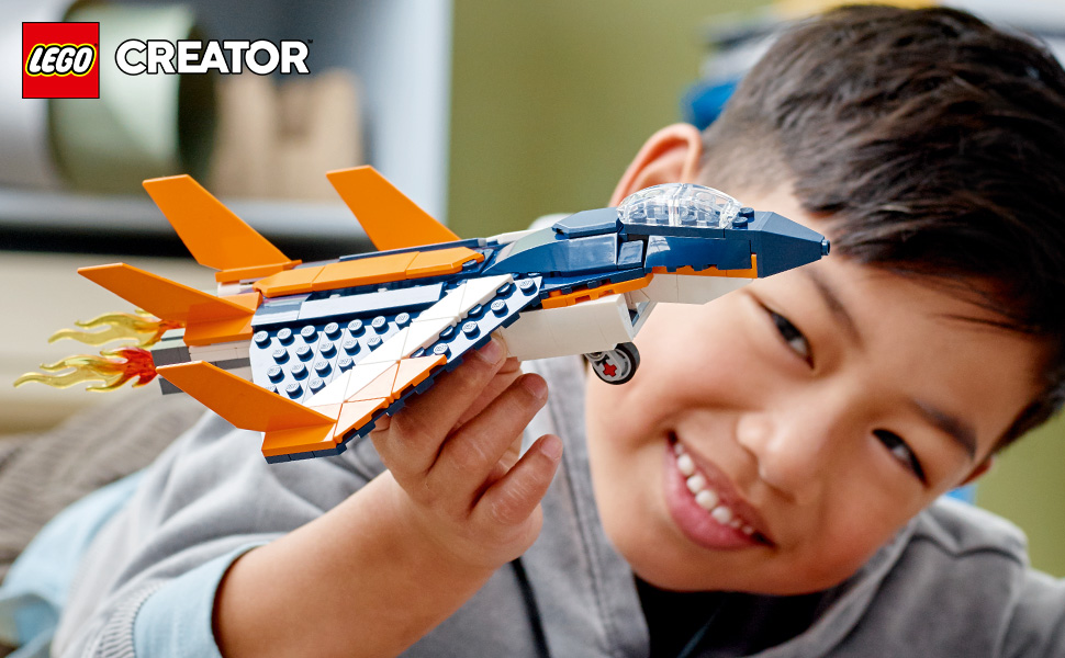 LEGO-31126-Creator-Jet-supersonico-3-in-1-con-aereo-elicottero-giocattolo-e-moto